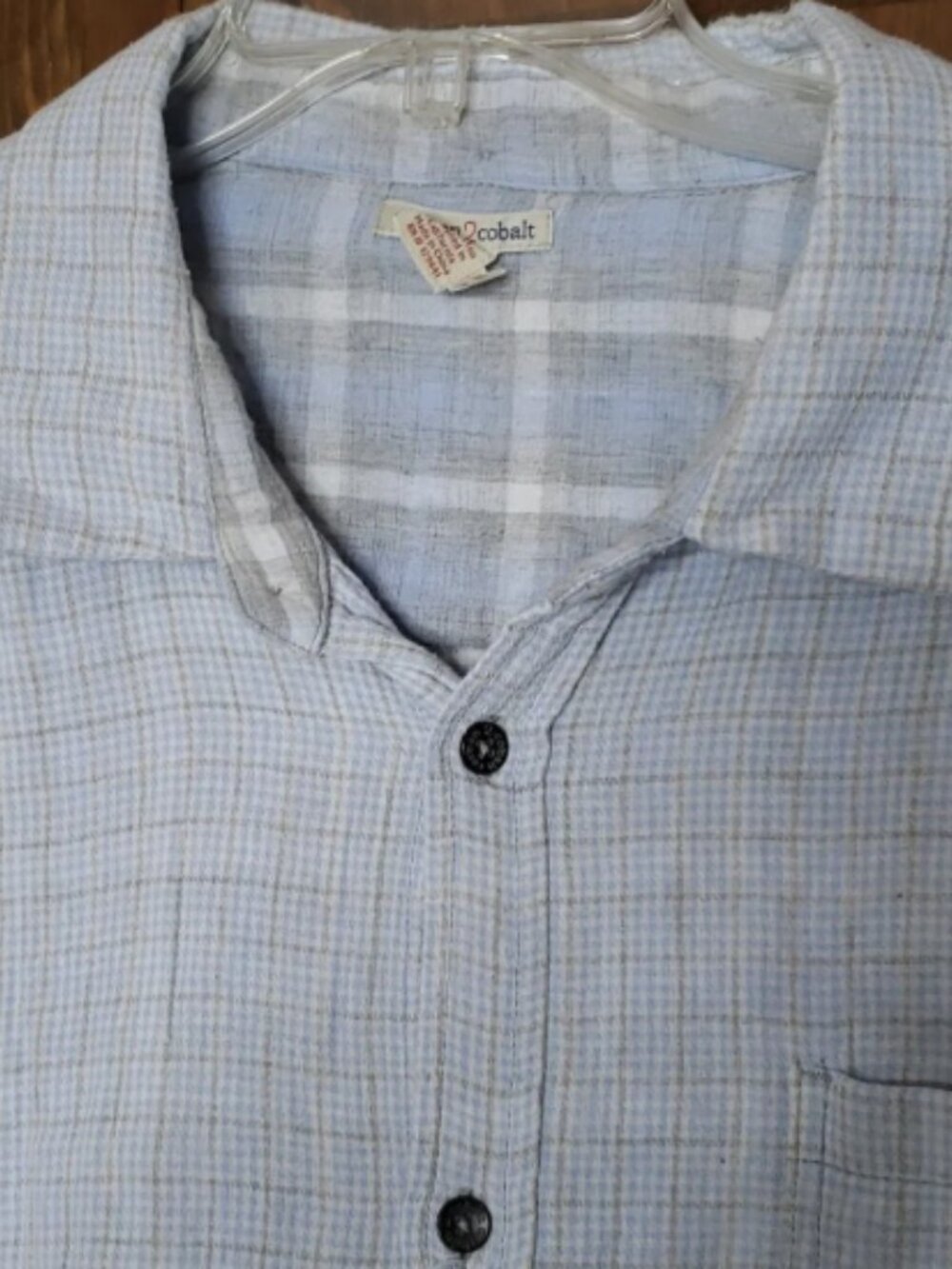 Carbon 2 Cobalt Light Blue & Gray Flannel Long Sleeve Button Down Shirt Size XXL